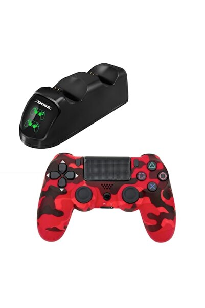 HAPPY JOKER Dual Charging Station and Wireless Controller PS4, Army Red