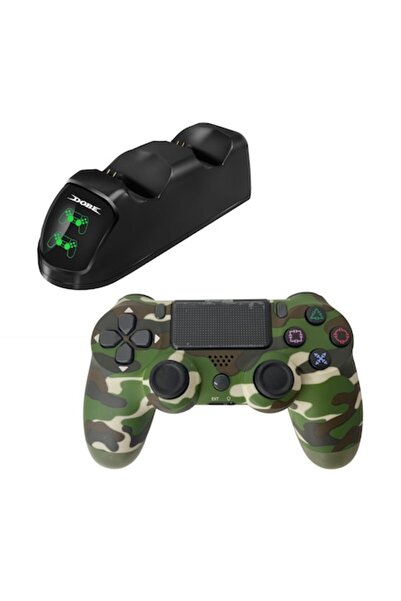 HAPPY JOKER Dual Charging Station and Wireless Controller PS4, Green Camouflage