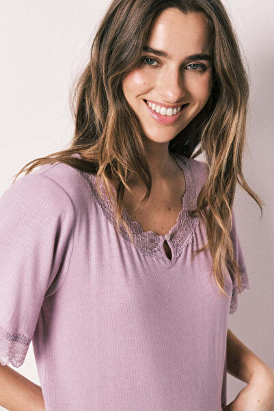 Women'secret قميص نوم طويل وردي اللون فيسكوز ذو ملمس ناعم