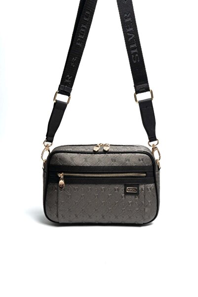 Silver Polo Silver & Polo Sp1280 Women's Crossbody Bag Logo Platinum-Black