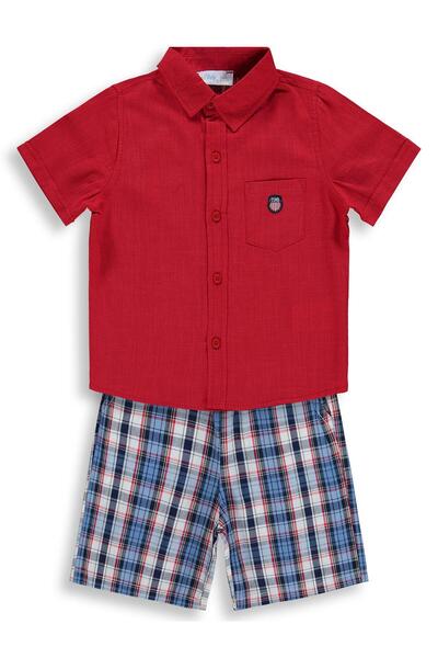 ZEYNEVA طقم قميص تيمو مكون من قماش منقش قطع - أحمر