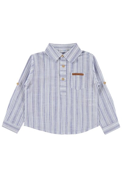 ZEYNEVA Timo Men's Half Placket Striped Shirt - Navy Blue