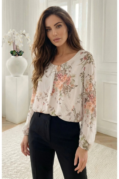 UniqueStore.ro Elegant blouse with delicate floral print and long sleeves- On...