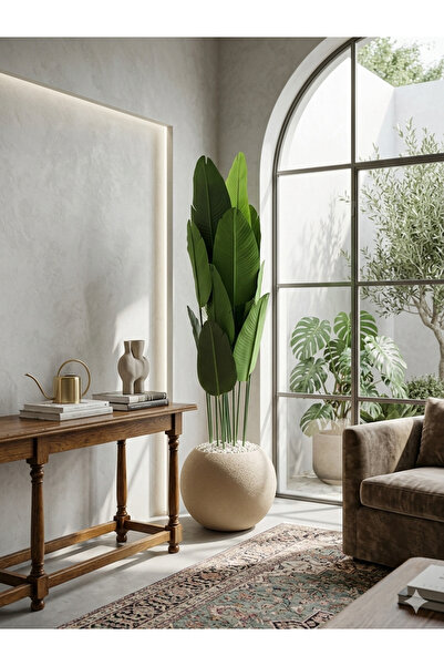 Yades Modern Fiber Küre Saksı Yapay Bitki Seti - Dekoratif Büyük Boy Yapay Çiçek