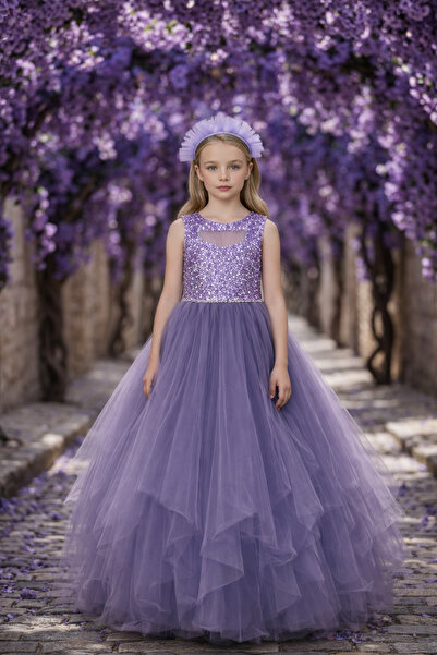 Lindissima Payetli Kız Çocuk Abiye Elbise 10-14 Yaş, Kabarık, Prenses modeli,...