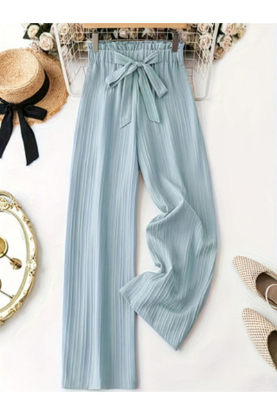 Take Two By Styli Light Blue Textured Straight Leg Pants