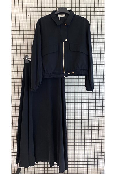 Armine Trend Viscose Fabric Ribbed Skirt Set with Pocket and Snap Detail