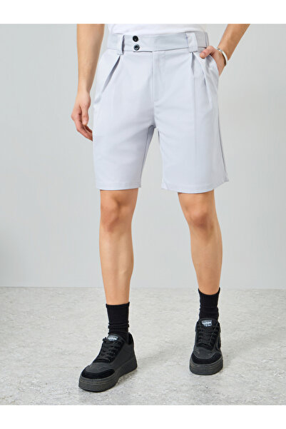 Take Two By Styli Men Grey Pleated Button Detail Shorts