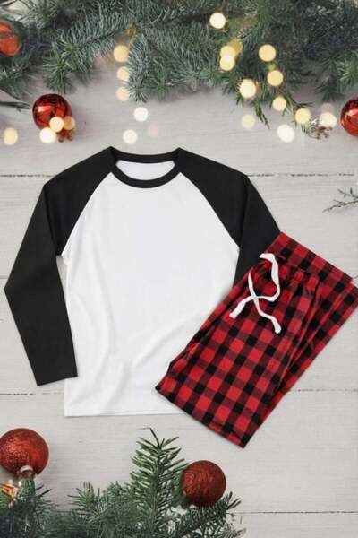 Köstebek White Raglan T-Shirt Black Sleeves Pajama Set
