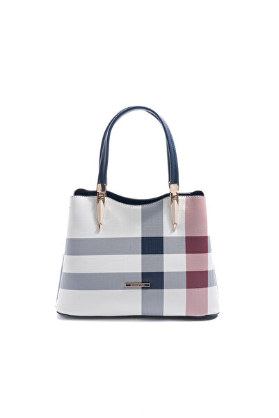 Silver Polo Silver & Polo Sp1205 Women Clutch Bag Plaid White-Navy Blue