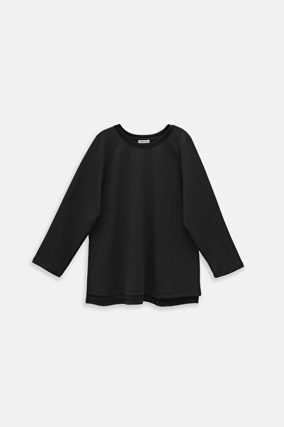 EBU Prive Bluză interlock cu mânecă lungă pentru femei, neagră