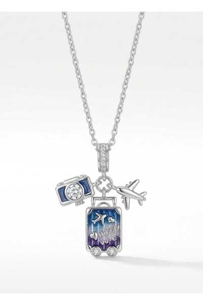 Meyra Accessories meyra 316L Çelik Kadın Kolye - Ruj Ayakkabı Alışveriş Temalı Gümüş Renk Charm Kolye kararmaz hediye