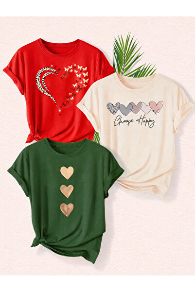 Trend Sizde Tricou unisex cu imprimeu cu trei modele diferite, model casual c...