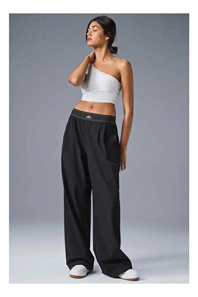 Alo 30 inches Women Casual Wide Leg Pants - Straight Sweatpants (Black）