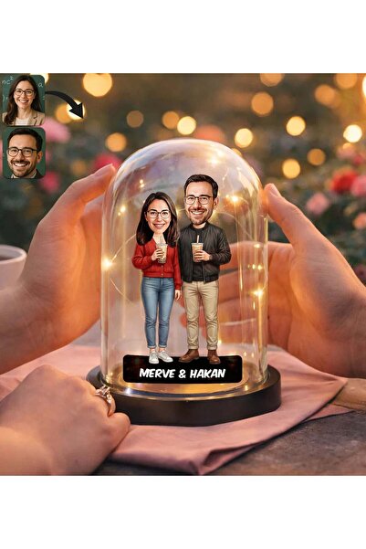 Bk Gift Kişiye Özel Sevgiliye Karikatürlü Led Işıklı Cam Fanus Biblo -4, Roma...