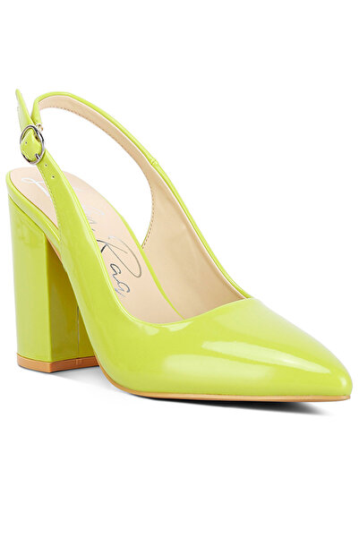 london Rag صندل نسائي بكعب عالٍ مفتوح من الخلف باللون الأخضر الليموني