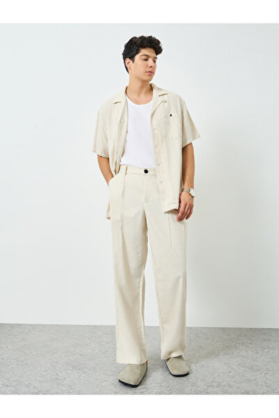 Take Two By Styli Men Beige Pleated Wide Leg Trousers