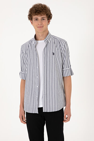 U.S. Polo Assn. Men's Shirt on White with Striped and Discreet Logo