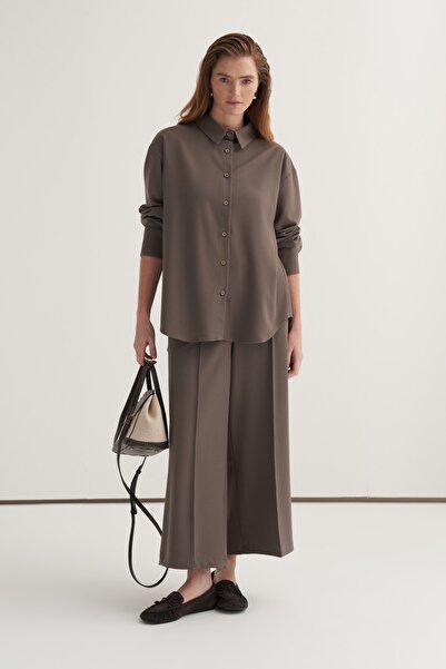 EBU Prive Γυναικείο παντελόνι Culotte με πουκάμισο σετ βιζόν