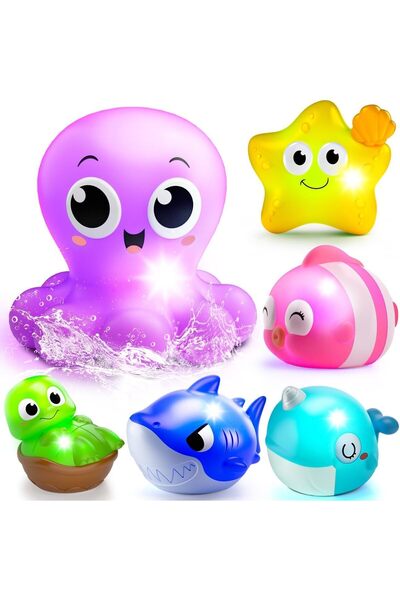 Arabest Light Up Sea Animal Bath Toys, 6 Pack Mold Free Pool and Tub Toys for...