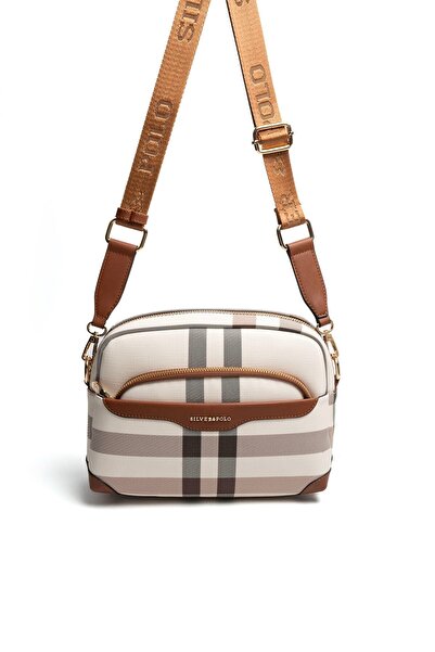 Silver Polo Silver & Polo Sp1201 Women's Crossbody Bag Plaid Cream-Tan