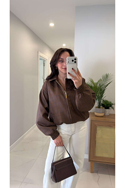 BİRCANÇİL Debryy Kahve Premium Plaid Pack Bomber Jacket