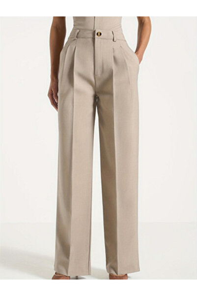Take Two By Styli Beige High-Rise Straight Leg Trousers