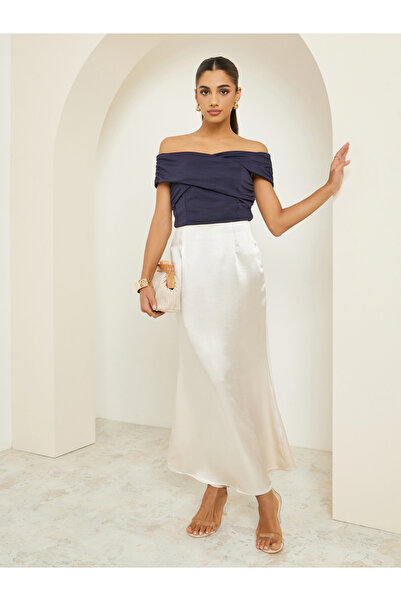 Styli Cream Satin A-Line Maxi Skirt