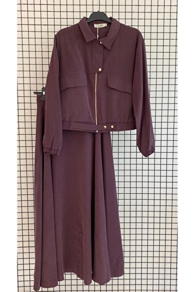 Armine Trend Viscose Fabric Ribbed Skirt Set with Pocket and Snap Detail