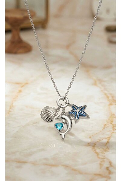 Meyra Accessories meyra 316L Çelik charm Kadın Kolye Deniz Kabuğu Yunus Yıldız Sallantılı Kararmaz Kolye özel hediyelk