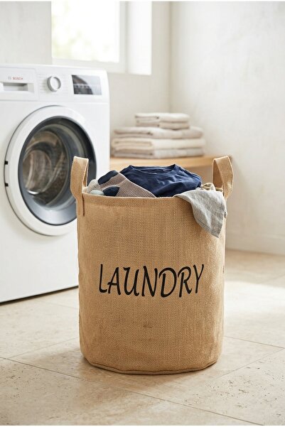 YUNUSOĞLU HOME Καλάθι Πλυντηρίου Ρούχων με Υφασμάτινες Λαβές από Ύφασμα Γιούτ...