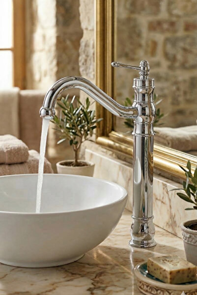 DUREVO صنبور حوض غسيل بتصميم عتيق - صنبور حمام بتصميم ريترو - لون كروم (فضي)