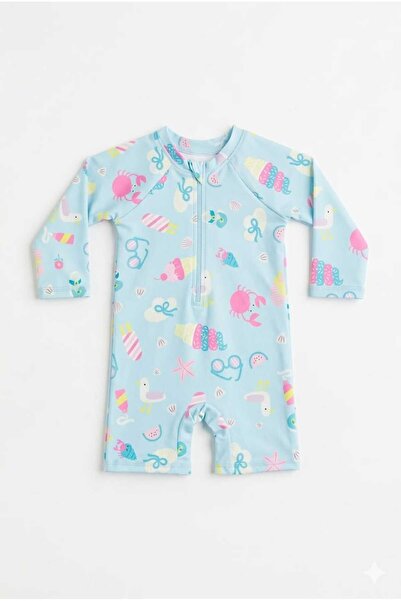 Beniizle Patterned Long-Sleeved Baby Boy Swimsuit with Shorts