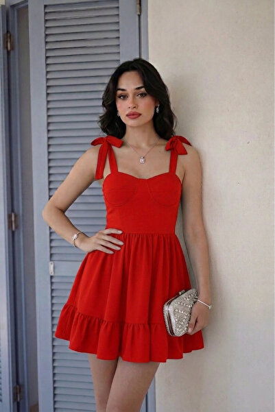 ALFUDO Moda Collection Women's Strapless Collar Tie-Detail Strap Design Flare...