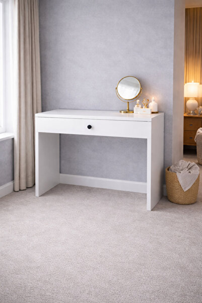 258 MoLife Torvi Makyaj Masası, Çekmeceli Makyaj Masası Bölmeli Çekmece - Beyaz