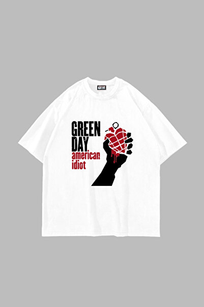 Sekizbiraltı Green Day Printed Oversized Unisex White Tshirt