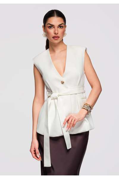 OMBRE Femei Vesta Elegantă OW-VE-E0001 Ecru