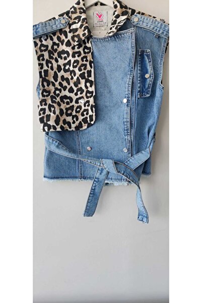 Veto Jeans Tasarım Leopar Detay Kot Yelek