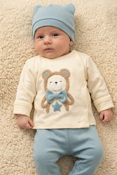 Rocha Baby Rocha Bebek Ayıcık Nakışlı Papyonlu 3'lü Takım - Patikli Pantolon ...
