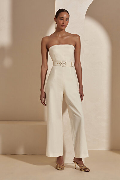 Dahlia Bianca Halston Sırt Dekolteli Keten Tulum