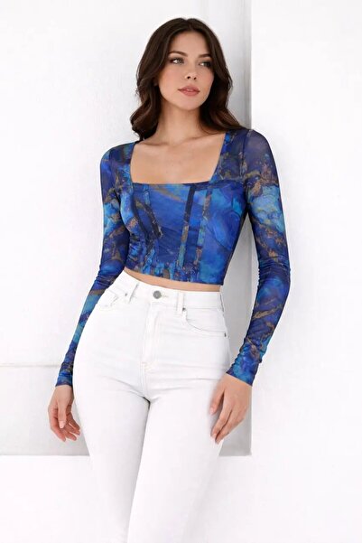 Cool & Sexy Women's Paisley Patterned Square Neck Blouse