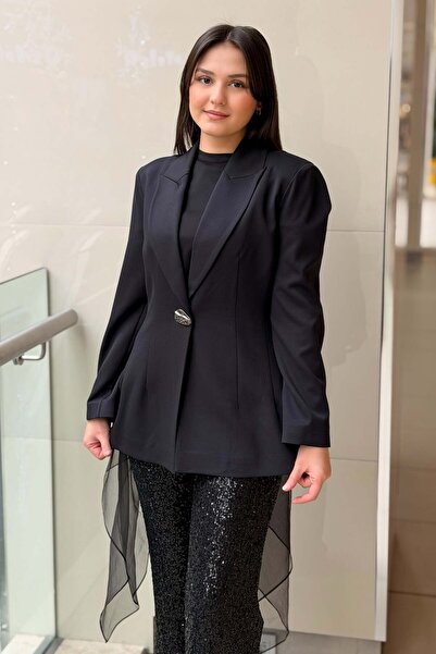 MİANOTTE Arkası Taşlı Fiyonk Detaylı Organze Kombinli Ceket