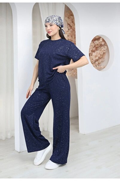 Sep Butik Navy Blue Glittery Tracksuit Set