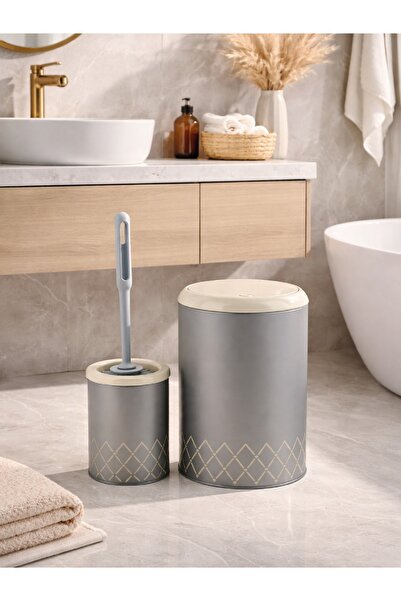 decorev Geometrik Zikzak Desenli 2'li Banyo Seti