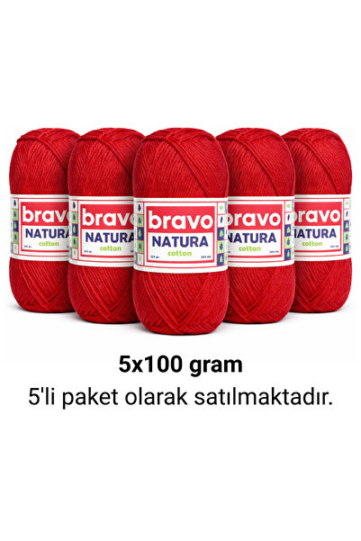 Bravo Natura Cotton Red 401 Cotton Yarn 100Gr 200Mt Knitting Yarn Amigurumi Yarn