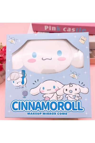 SANRIO مجموعة مرآة ومشط مكياج سينامورول - إكسسوار تجميل كاواي لطيف محمول