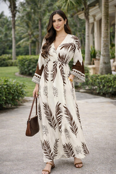 ŞIK VE MUTLU Double Breasted Collar Patterned Dress