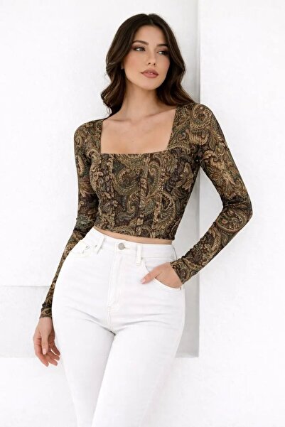Cool & Sexy Women's Paisley Patterned Square Neck Blouse