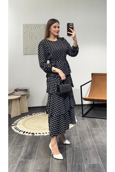 Miasista Puantiyeli Kuşaklı Katkat Elbise