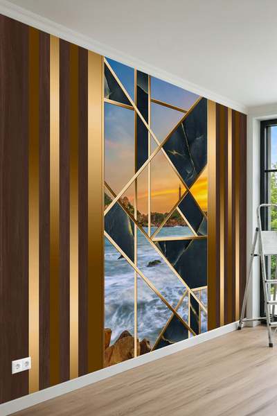 MİRAZAWALL Dikey Çizgili Panel Detaylı ve Geometrik Çıta Desenli Tek Parça Te...